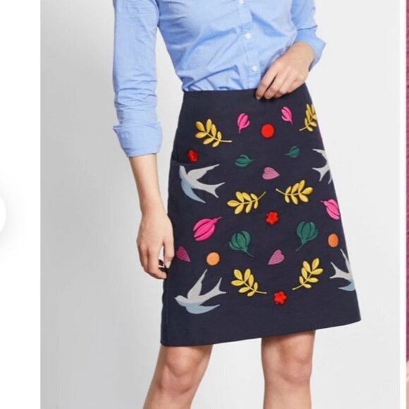 Boden Fenella Rainbow Floral Bird Embroidered Skirt Size 4 - Picture 1 of 12